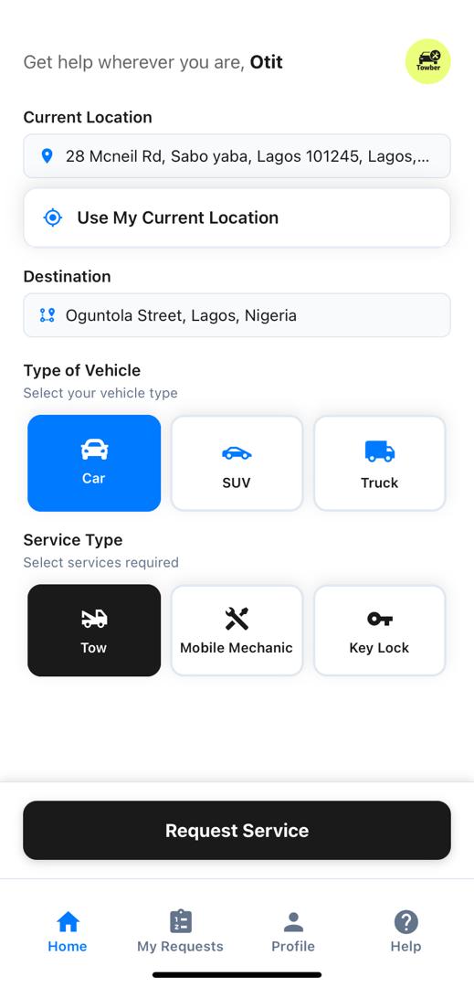 Towber App Screens